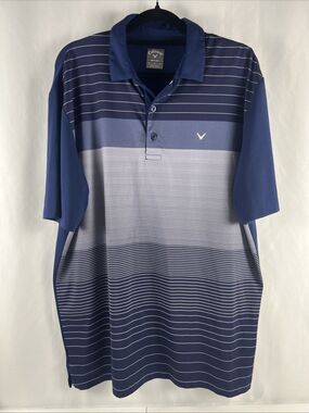 Men's Callaway Opti Dri Cooling Golf Polo Navy Blue Stripped Size M Short Sleeve